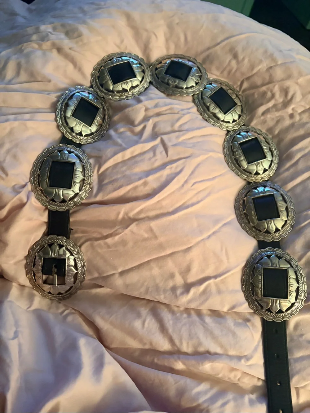 Brighton Black Leather Concho Belt with Silver Medallions